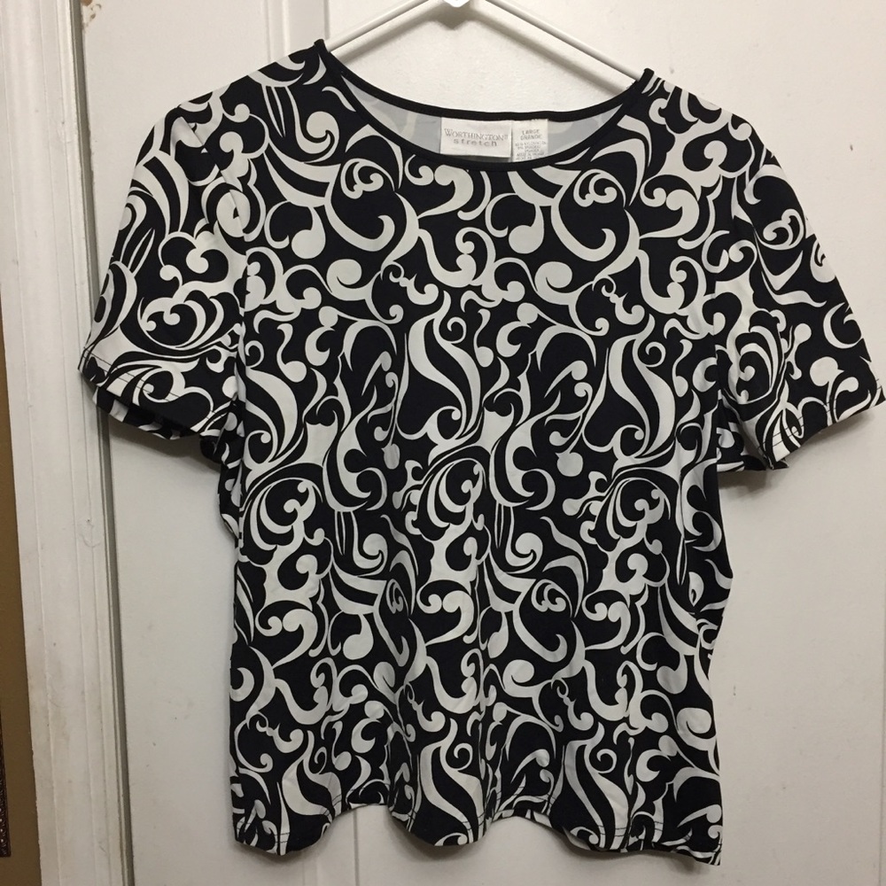 Worthington Short sleeve Black white Blouse
